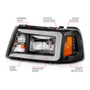 ANZO 2001-2011 Ford Ranger Crystal Headlights w/ Light Bar Black Housing-6