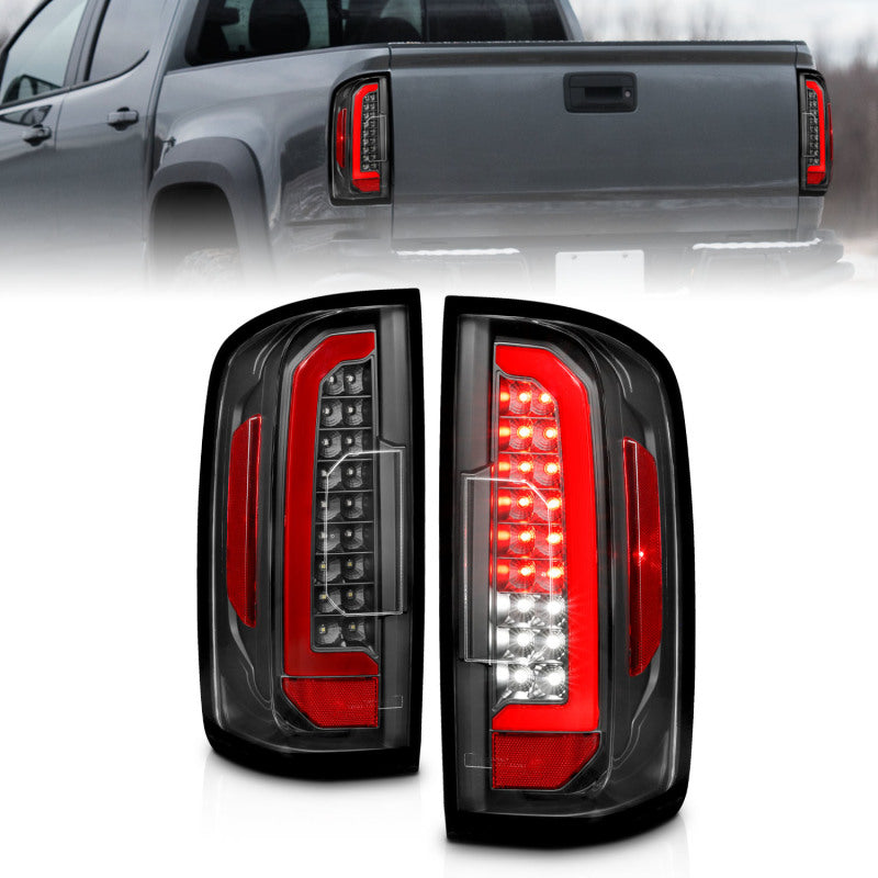 ANZO 15-21 Chevrolet Colorado Full LED Tail Lights w/ Red Lightbar Black Housing Clear Lens - 0