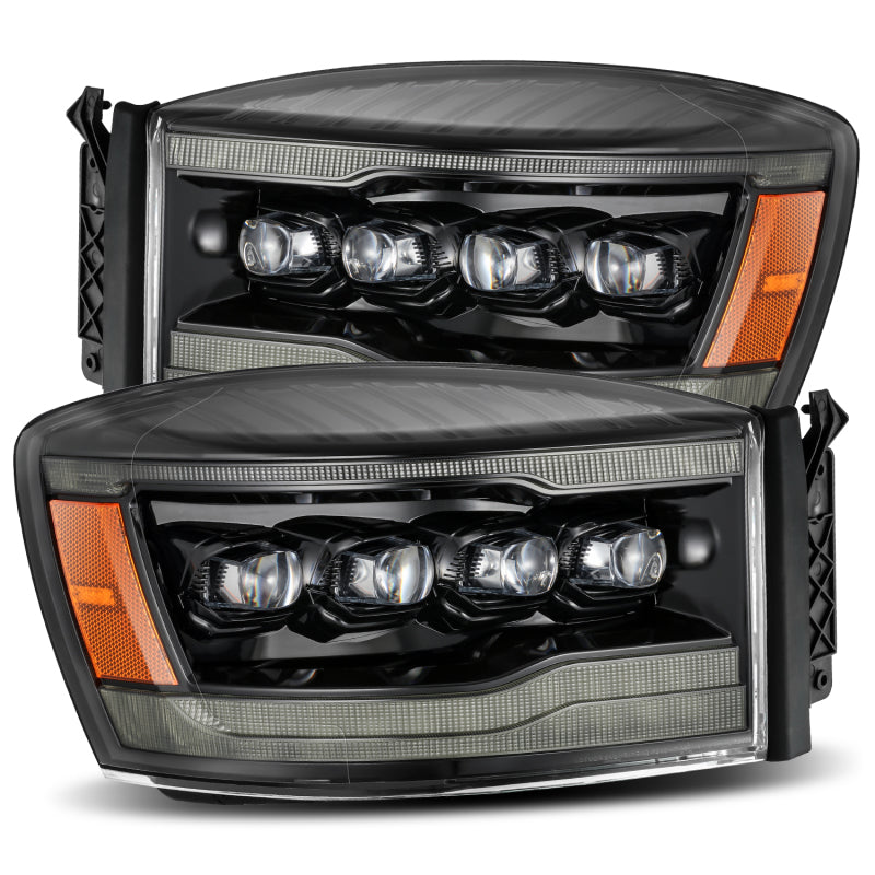 AlphaRex 06-08 Ram 1500HD NOVA LED Proj Headlights Plnk Style Alpha Blk w/Seq Signal/DRL/Amber LED - 0