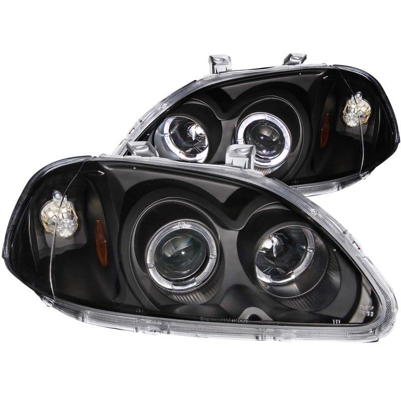 ANZO 1996-1998 Honda Civic Projector Headlights w/ Halo Black - 0