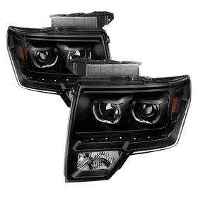 xTune Ford F150 09-14 Projector Headlights Halogen Model Only LED Halo Black PRO-JH-FF15009-CFB-BK - 0