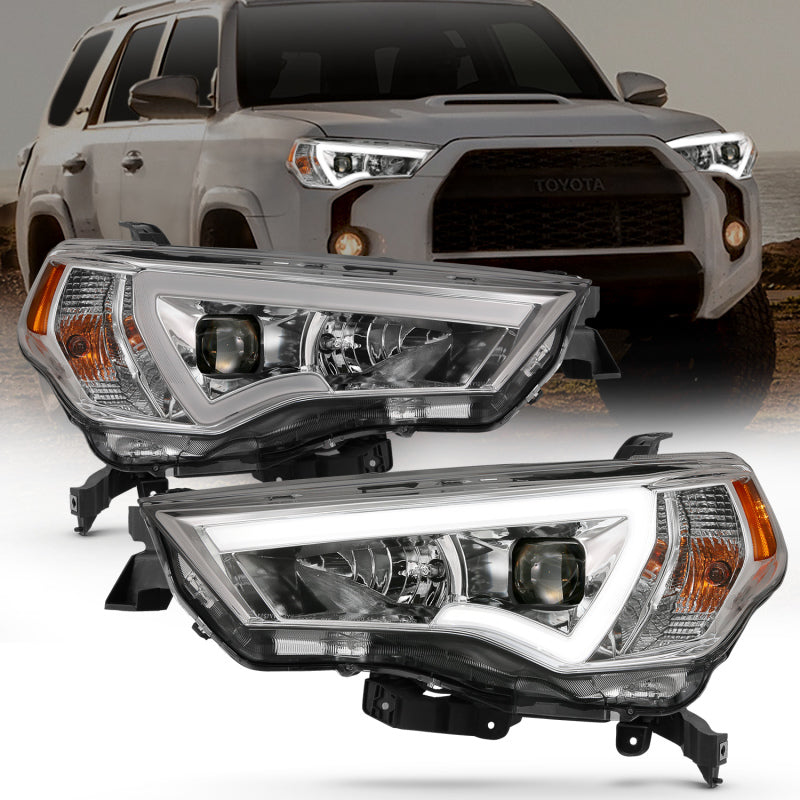 ANZO 14-18 Toyota 4 Runner Plank Style Projector Headlights Chrome w/ Amber - 0