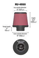 K&N Filter Universal Rubber Filter 2 1/2 inch Flange 6 inch Base 5 inch Top 5 1/2 inch Height-13