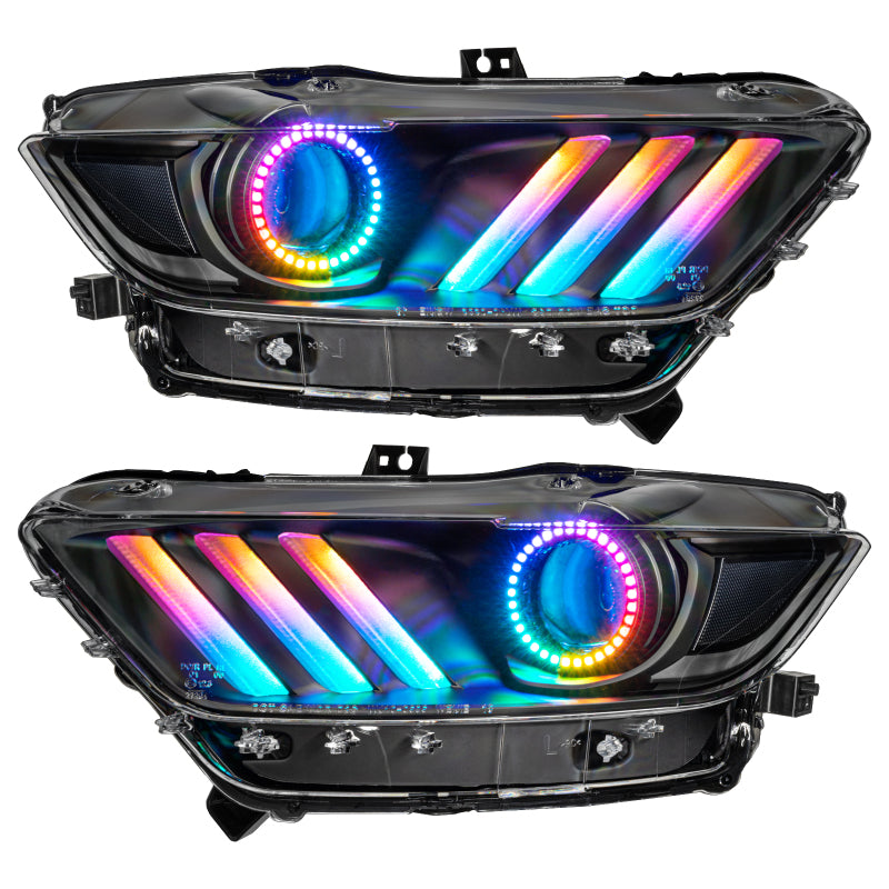 Oracle 15-17 Ford Mustang Dynamic RGB+A Pre-Assembled Headlights - Black Edition - ColorSHIFT - 0