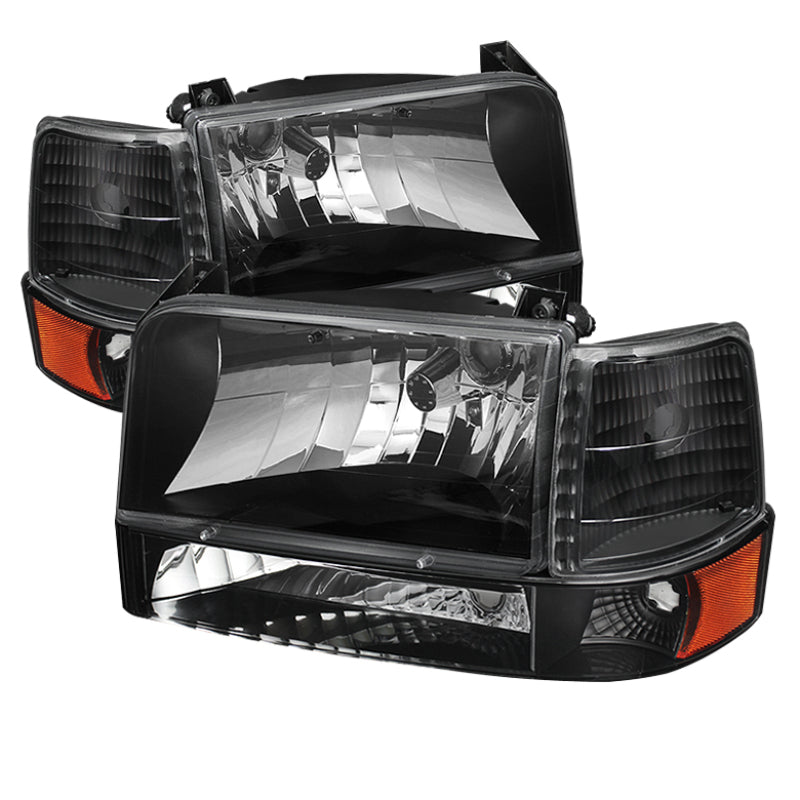 Xtune Ford F150/Bronco 92-96 Headlights w/Corner Bumper 6pcs Amber- Black HD-JH-FB92-SET-AM-BK - 0