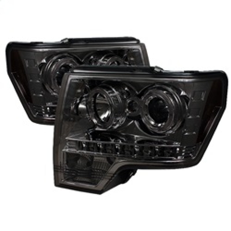 Spyder Ford F150 09-14 Projector Headlights Halogen Model- LED Halo LED Smke PRO-YD-FF15009-HL-SM - 0