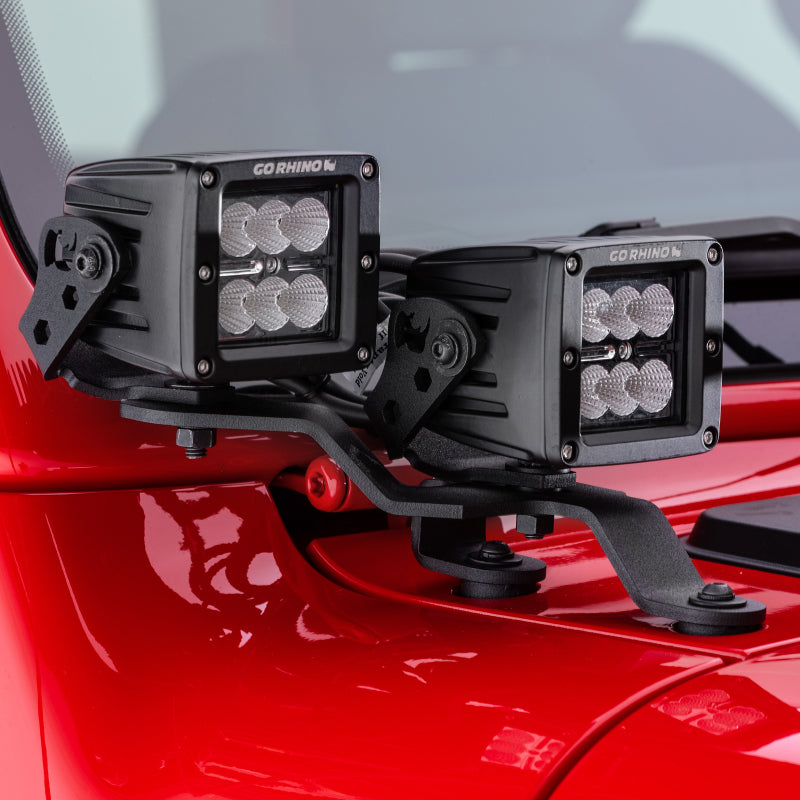 Go Rhino 18-20 Jeep Wrangler JL/JLU/Gladiator JT Light Mount - Two 3in Cubes Offset