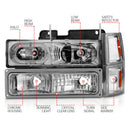 ANZO 88-98 Chevrolet C1500 Crystal Headlights Chrome Housing w/ Signal and Side Marker Lights-7