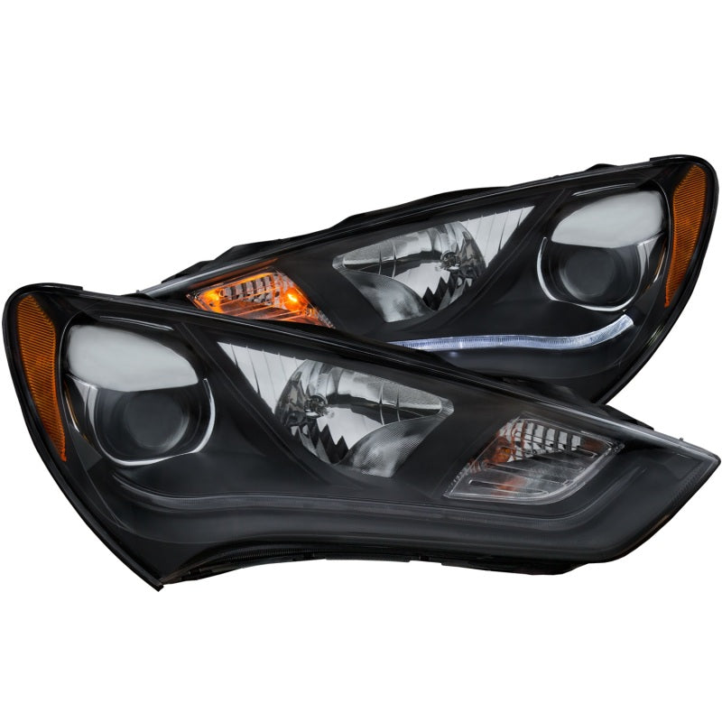 ANZO 2013-2015 Hyundai Genesis Projector Headlights w/ Plank Style Design Black (HID Compatible) - 0