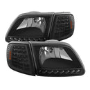 xTune Ford F150 97-03 Crystal Headlights w/ Clear LED Corners Black HD-ON-FF15097-LED-SET-BK-2