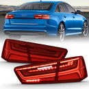 ANZO 2012-2018 Audi A6 LED Taillight Black Housing Red/Clear Lens 4 pcs (Sequential Signal)-1