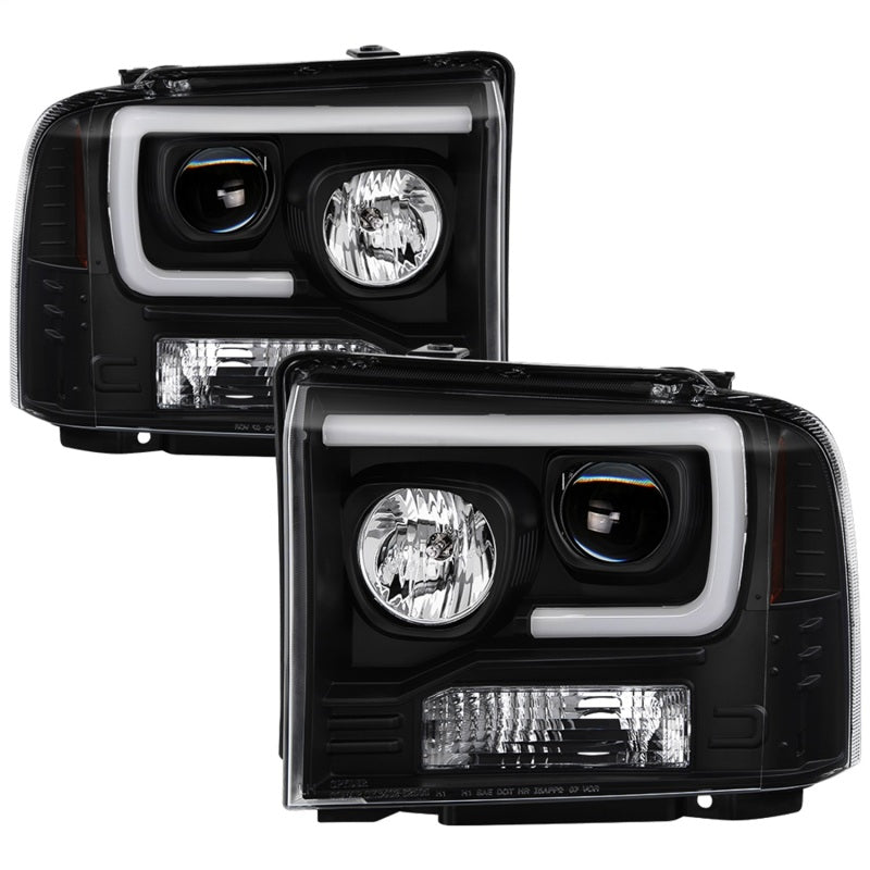 Spyder Ford F250/350/450 05-07 Projector Headlights - Light Bar DRL LED - Black PRO-YD-FS05V2-LB-BK - 0