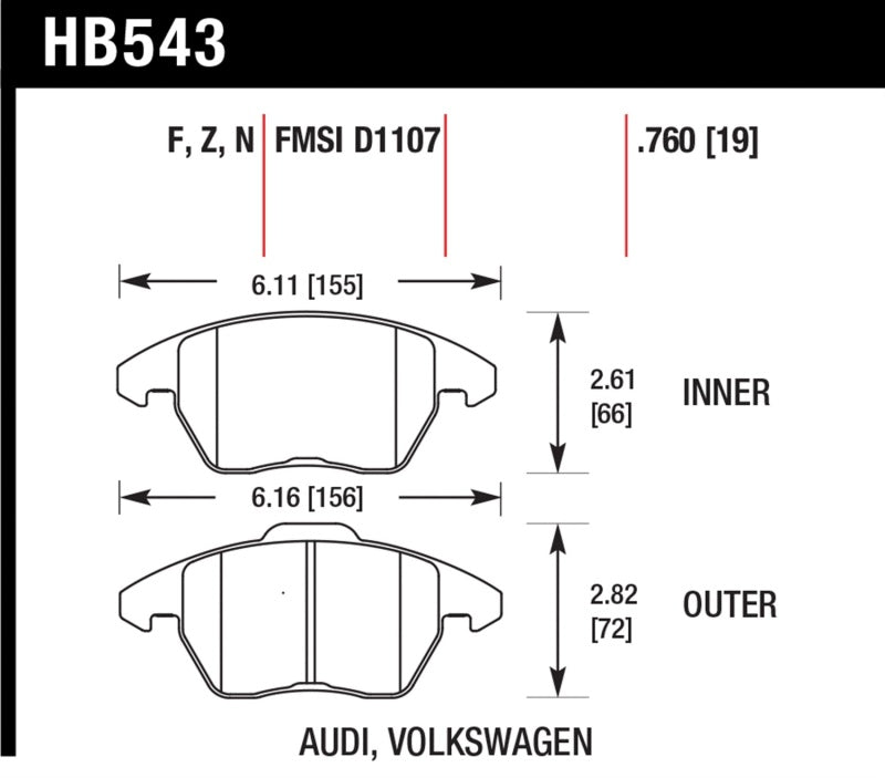 Hawk Audi A3 Quattro / VW EOS / Golf / Jetta / Passat / Rabbit HPS Front Brake Pads - 0