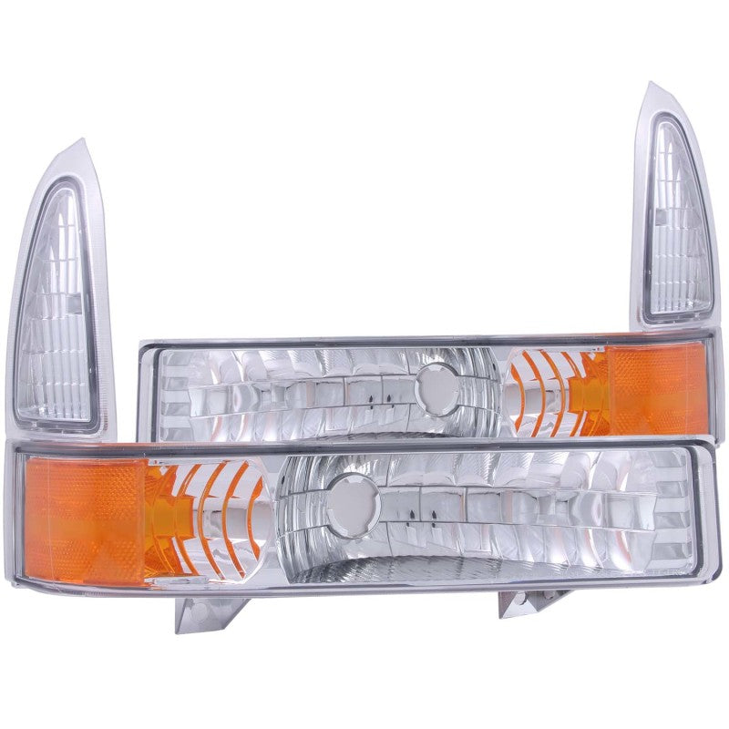 ANZO 2000-2004 Ford Excursion Euro Parking Lights Chrome w/ Amber Reflector - 0