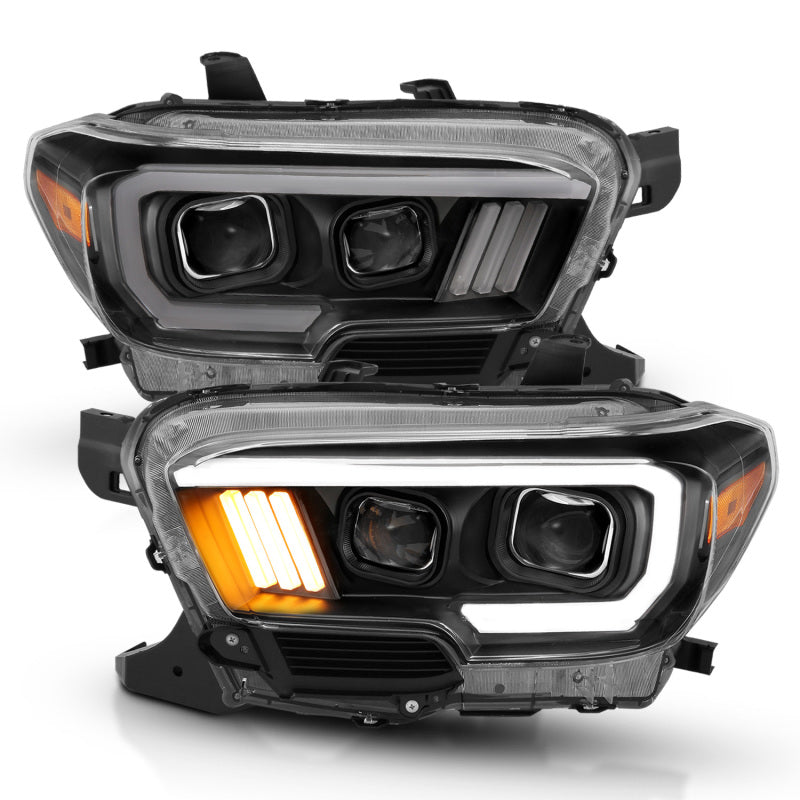 ANZO 2016-2017 Toyota Tacoma Projector Headlights w/ Plank Style Design Black/Amber w/ DRL - 0