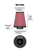 K&N Universal Tapered Filter 3in Flange ID x 6in Base OD x 4in Top OD x 6.75in Height-11
