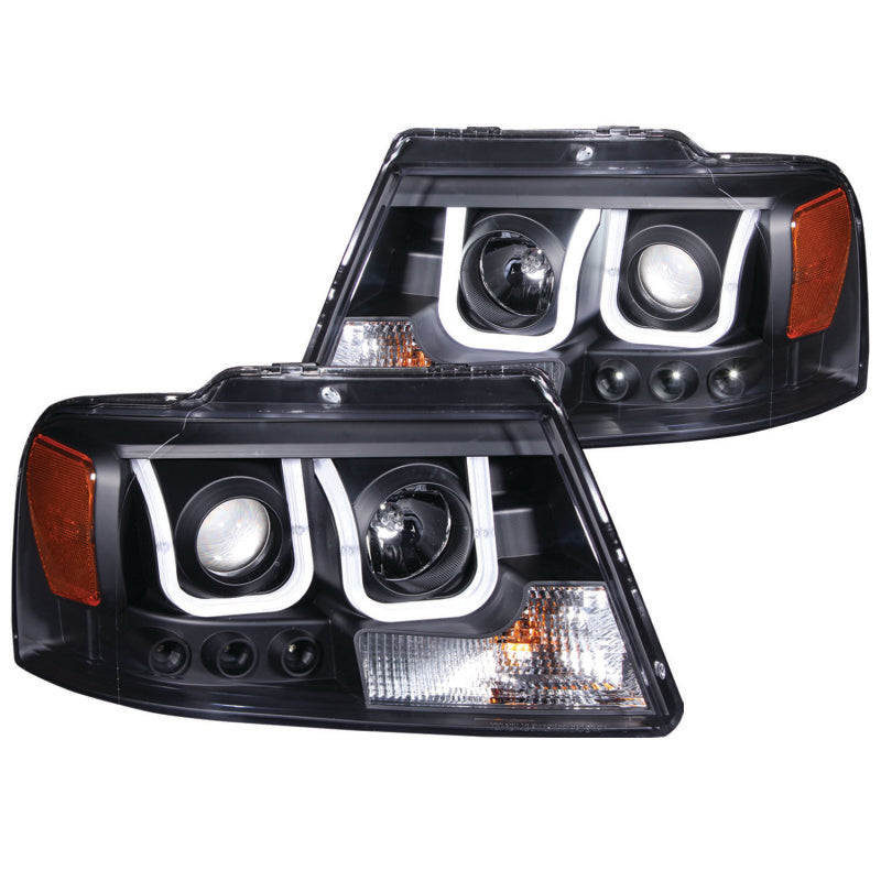 ANZO 2004-2008 Ford F-150 Projector Headlights w/ U-Bar Black - 0