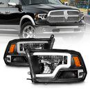 ANZO 2009-2020 Dodge Ram 1500 Full LED Square Projector Headlights w/ Chrome Housing Black Amber-1
