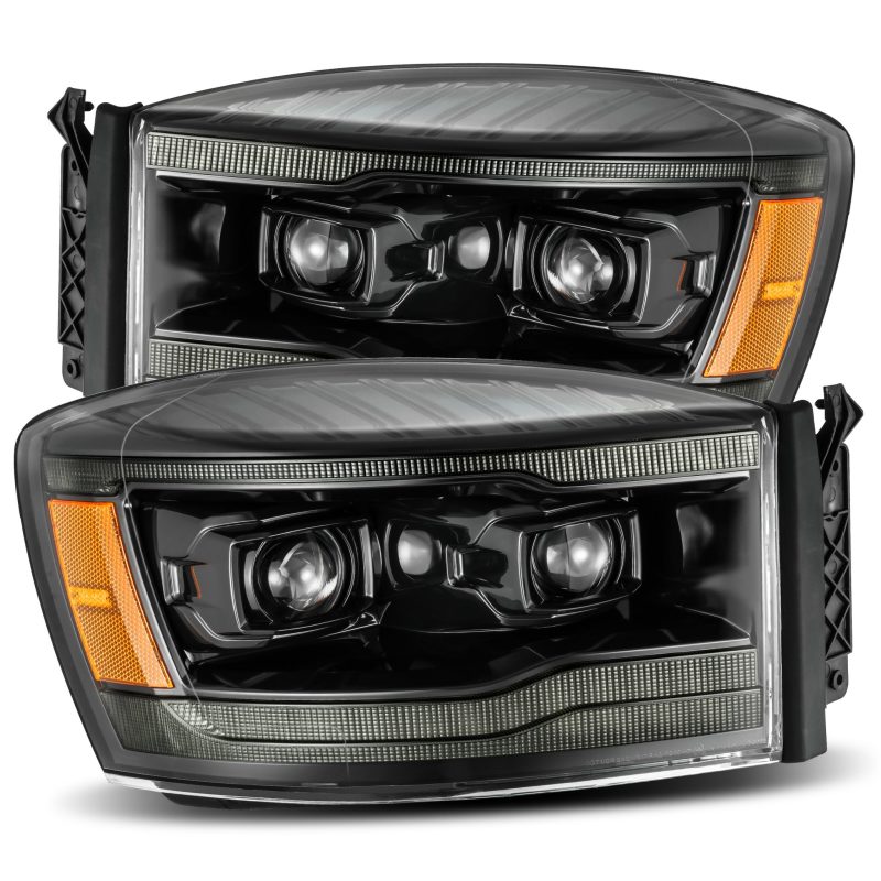 AlphaRex 06-08 Dodge Ram 1500HD PRO-Series Proj Headlights Plank Style Alpha Black w/Seq Signal/DRL - 0