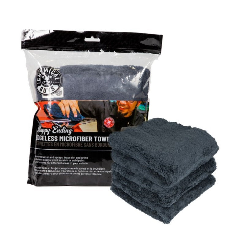 Chemical Guys Ultra Edgeless Microfiber Towel - 16in x 16in - Black - 3 Pack - 0