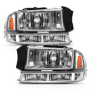 ANZO 1997-2004 Dodge Dakota Crystal Headlight Set Chrome Amber-1
