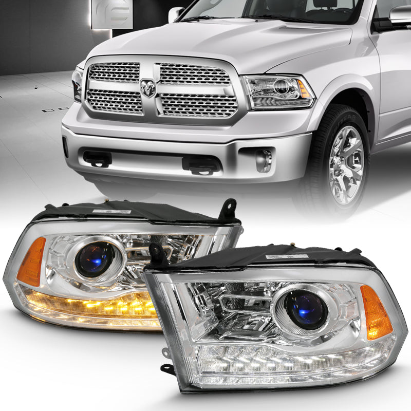 ANZO 2009-2018 Dodge Ram 1500 Projector Plank Style Switchback H.L Halo Chrome Amber (OE Style) - 0