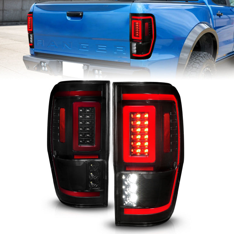 ANZO 19-22 Ford Ranger Full LED Taillights w/ Lightbar Sequential Signal Black Housing/Smoke Lens - 0