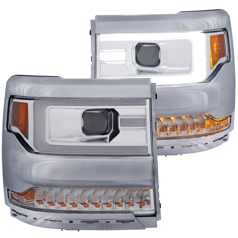 ANZO 16-17 Chevy Silverado 1500 Projector Headlights Plank Style Design Chrome w/ Amber - 0