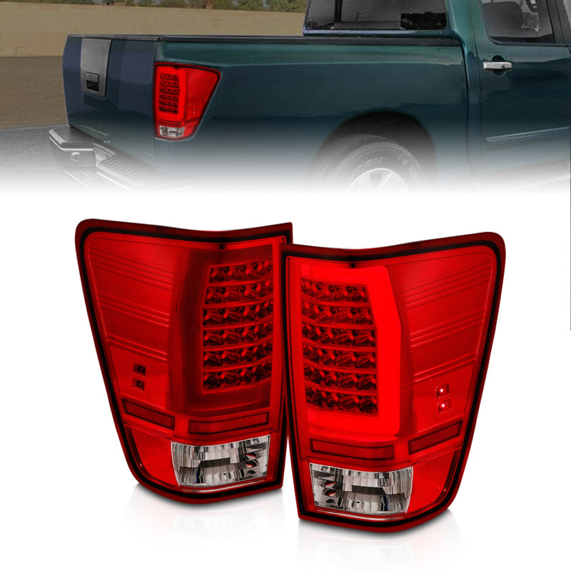 Anzo 04-15 Nissan Titan Full LED Tailights Chrome Housing Red/Clear Lens - 0