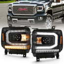ANZO 2016-2019 GMC Sierra 1500 Projector Headlight Plank Style Black w/ Sequential Amber Signal-1