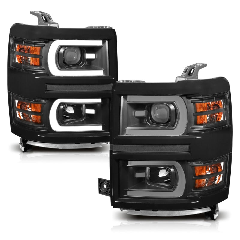 ANZO 14-15 Chevrolet Silverado 1500 Projector Headlights w/ Plank Style Switchback Black w/ Amber - 0