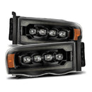 AlphaRex 02-05 Dodge Ram 1500 NOVA LED Proj Headlights Alpha Black w/Activ Light/Seq Signal-1