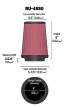 K&N Universal Air Filter 4in Flange / 5-3/8in Base / 4-1/2in Top / 6in Height-12