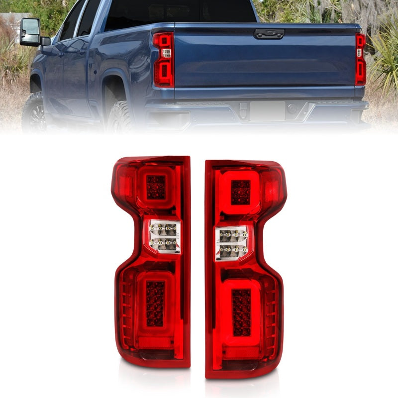 Anzo 19-21 Chevy Silverado Full LED Tailights Chrome Housing Red/Clear Lens G2 (w/C Light Bars) - 0