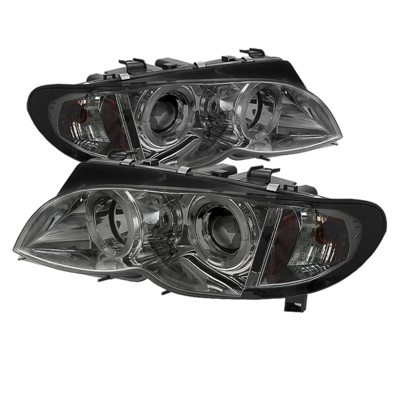 Spyder BMW E46 3-Series 02-05 4DR Projector Headlights 1PC LED Halo Smke PRO-YD-BMWE4602-4D-AM-SM - 0