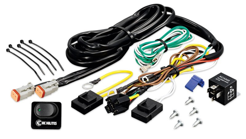 KC HiLiTES Wiring Harness w/40 AMP Relay & LED Rocker Switch (Up to 2 - 130w Lights) - 0