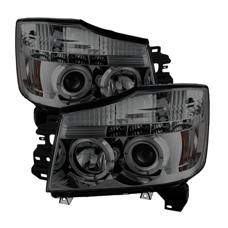 Spyder Nissan Titan 04-14/Armada 04-07 Projector Headlights LED Halo LED Smke PRO-YD-NTI04-HL-SM - 0