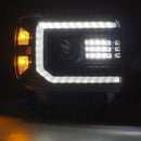 AlphaRex 14-18 GMC Sierra LUXX LED Proj Headlights Plnk Style Alpha Blk w/Activ Light/Seq Signal/DRL-7